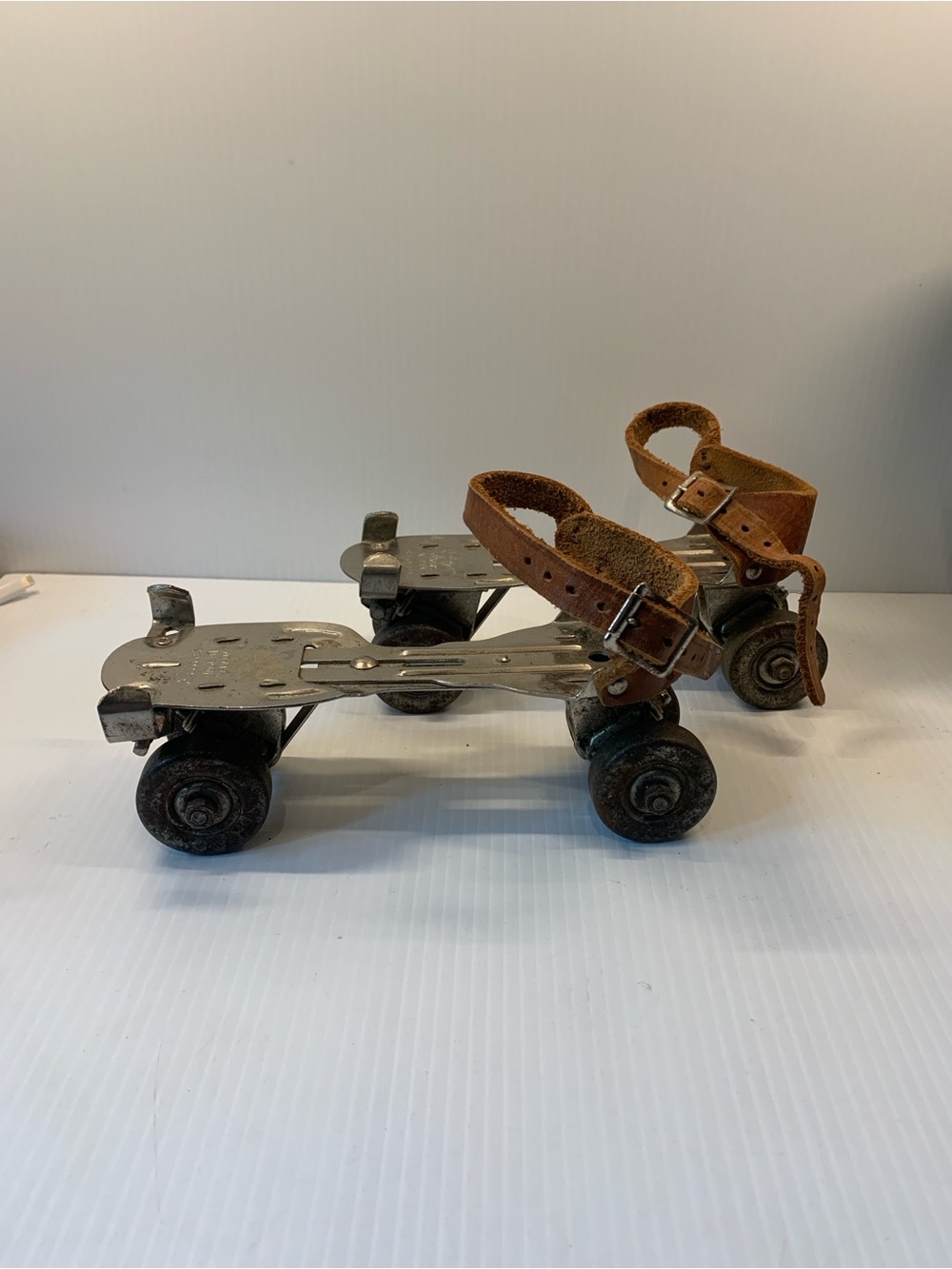 Vintage Adjustable Kids Roller Skates with Brown Straps